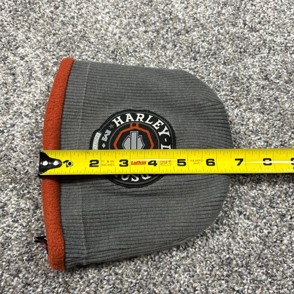 Harley Davidson Beanie Kids One Size Gray Orange Good Fleece Lined Knit‎ Hat